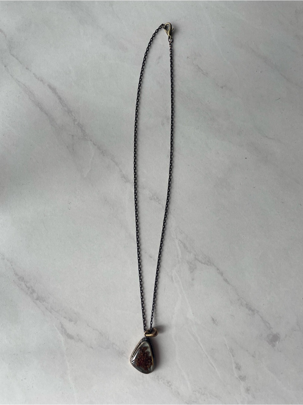 Brown Jasper Teardrop Pendant Necklace in Sterling Silver Finish
